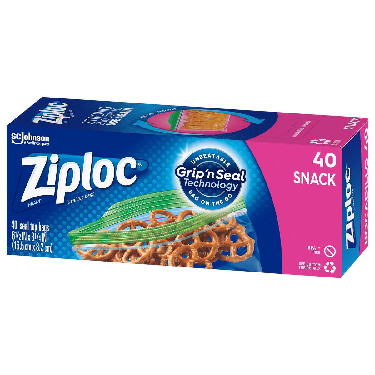 slide 3 of 6, Ziploc Brand Snack Bags with Grip 'n Seal Technology, 40 Count, 40 ct
