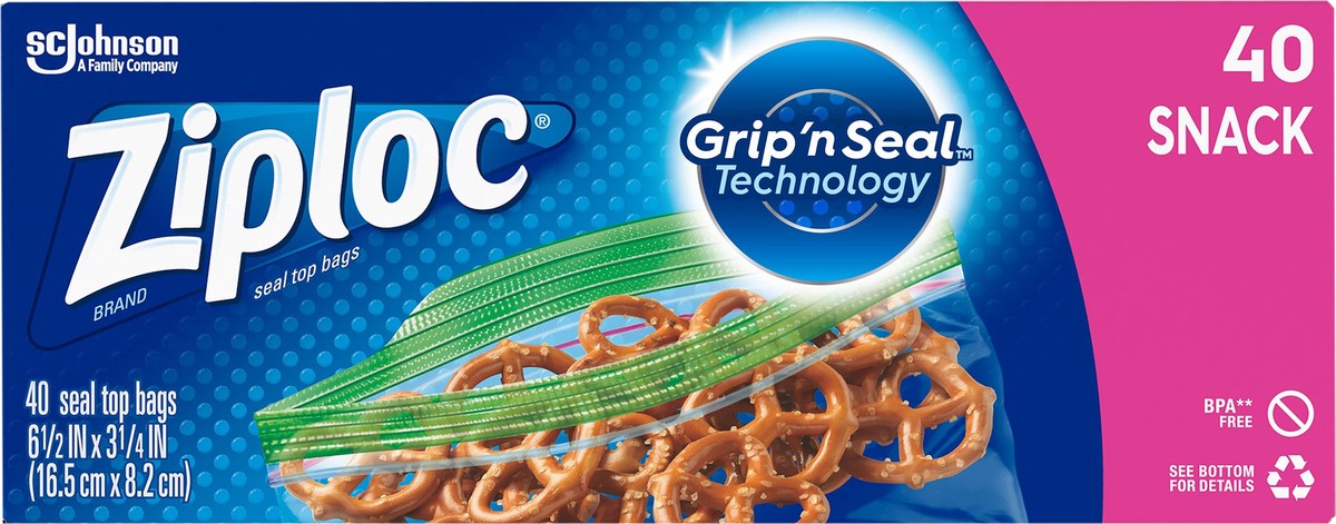 slide 5 of 6, Ziploc Brand Snack Bags with Grip 'n Seal Technology, 40 Count, 40 ct