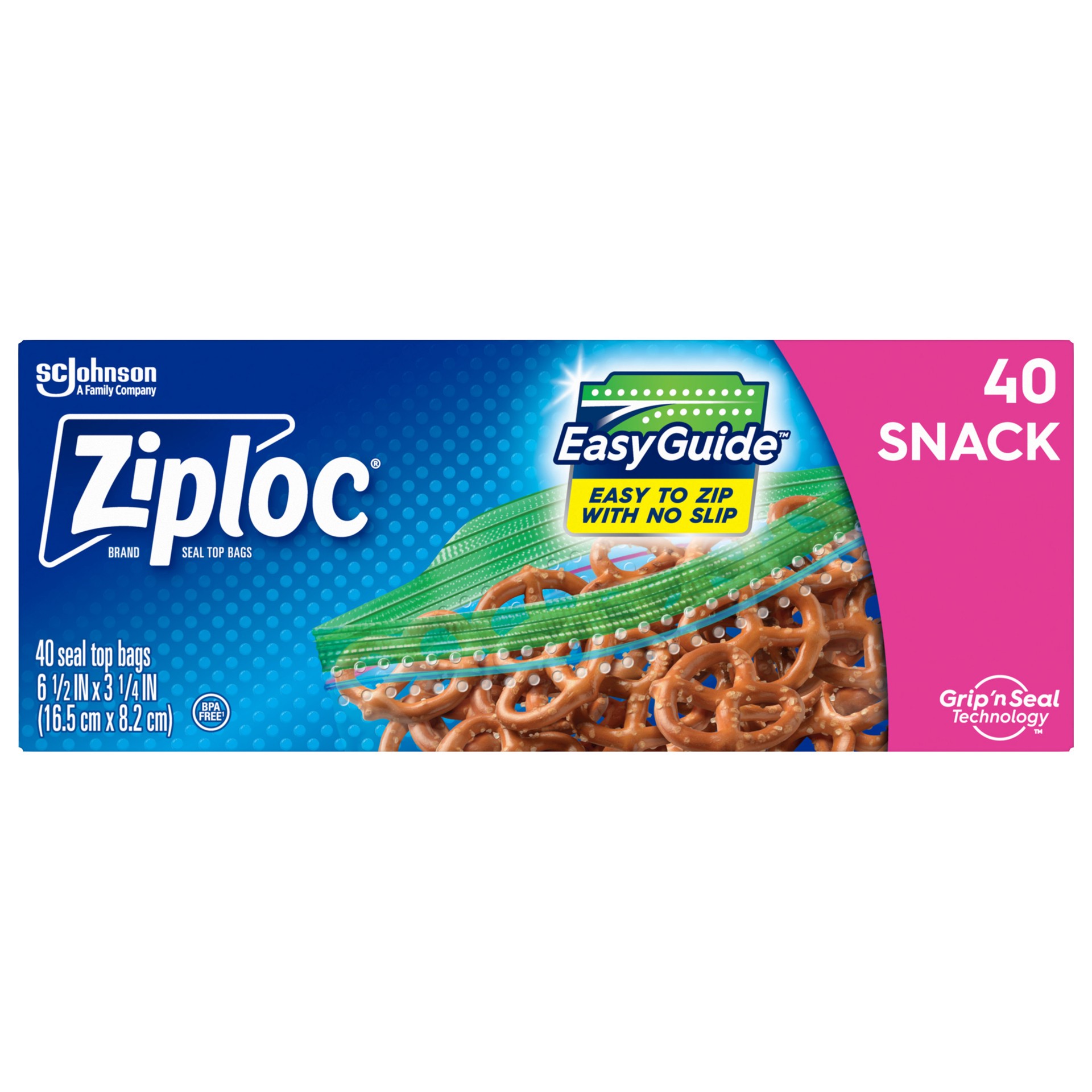 slide 1 of 6, Ziploc Snack Bags with EasyGuide™ Texture, Small Plastic Bags with Grip 'N Seal Technology, 40 Count, 40 ct