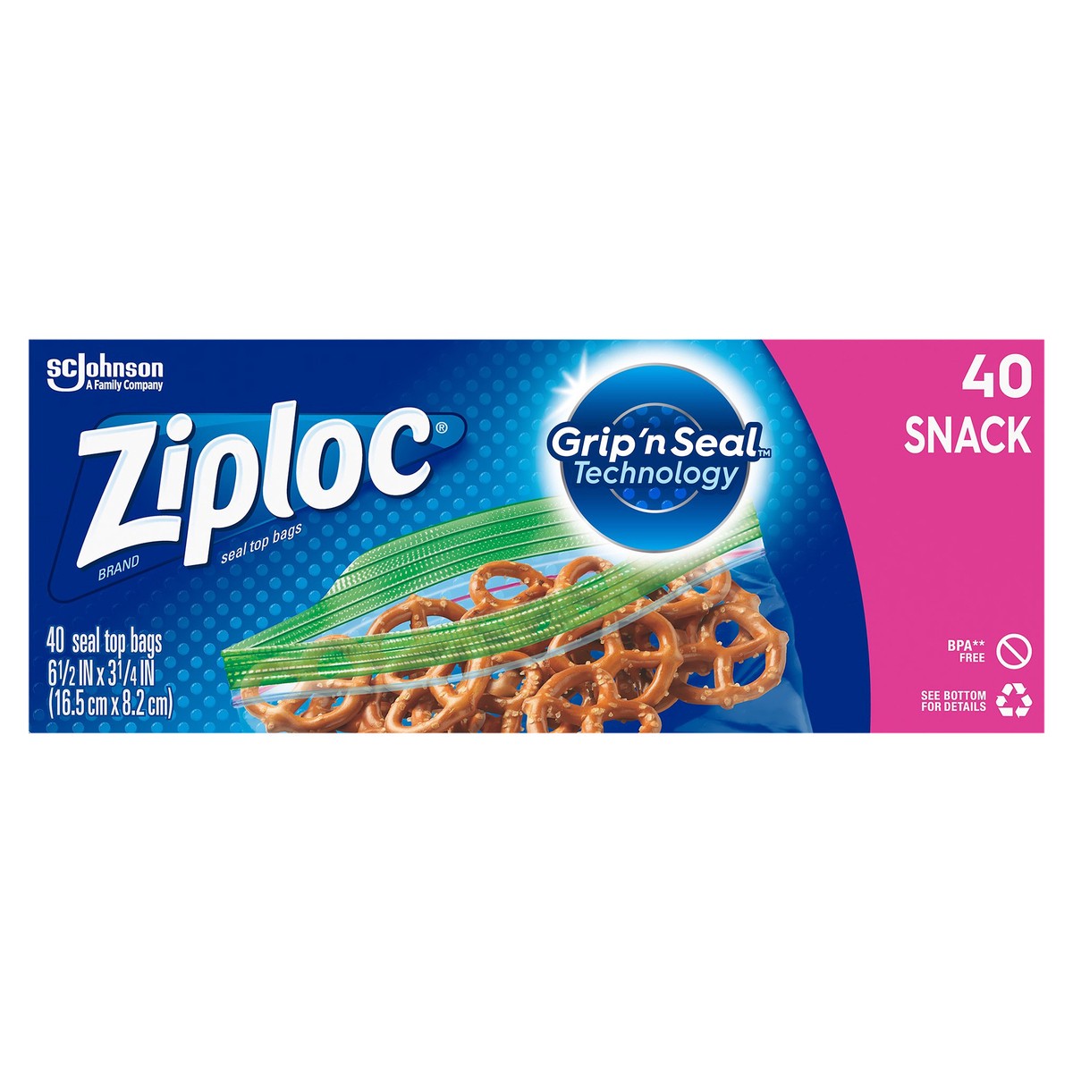slide 1 of 6, Ziploc Brand Snack Bags with Grip 'n Seal Technology, 40 Count, 40 ct