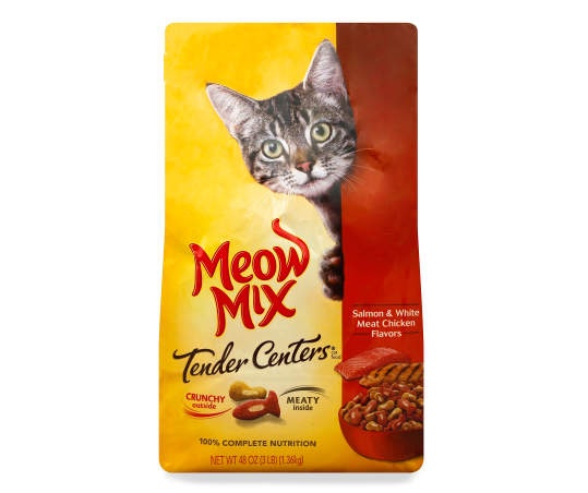 slide 1 of 1, Meow Mix Tender Centers Salmon & White Meat Chicken Flavors, 3 lbs., 1 ct