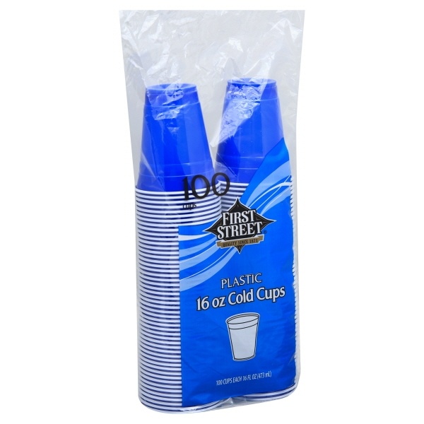 slide 1 of 1, First Street Blue Plastic Cups, 100 ct