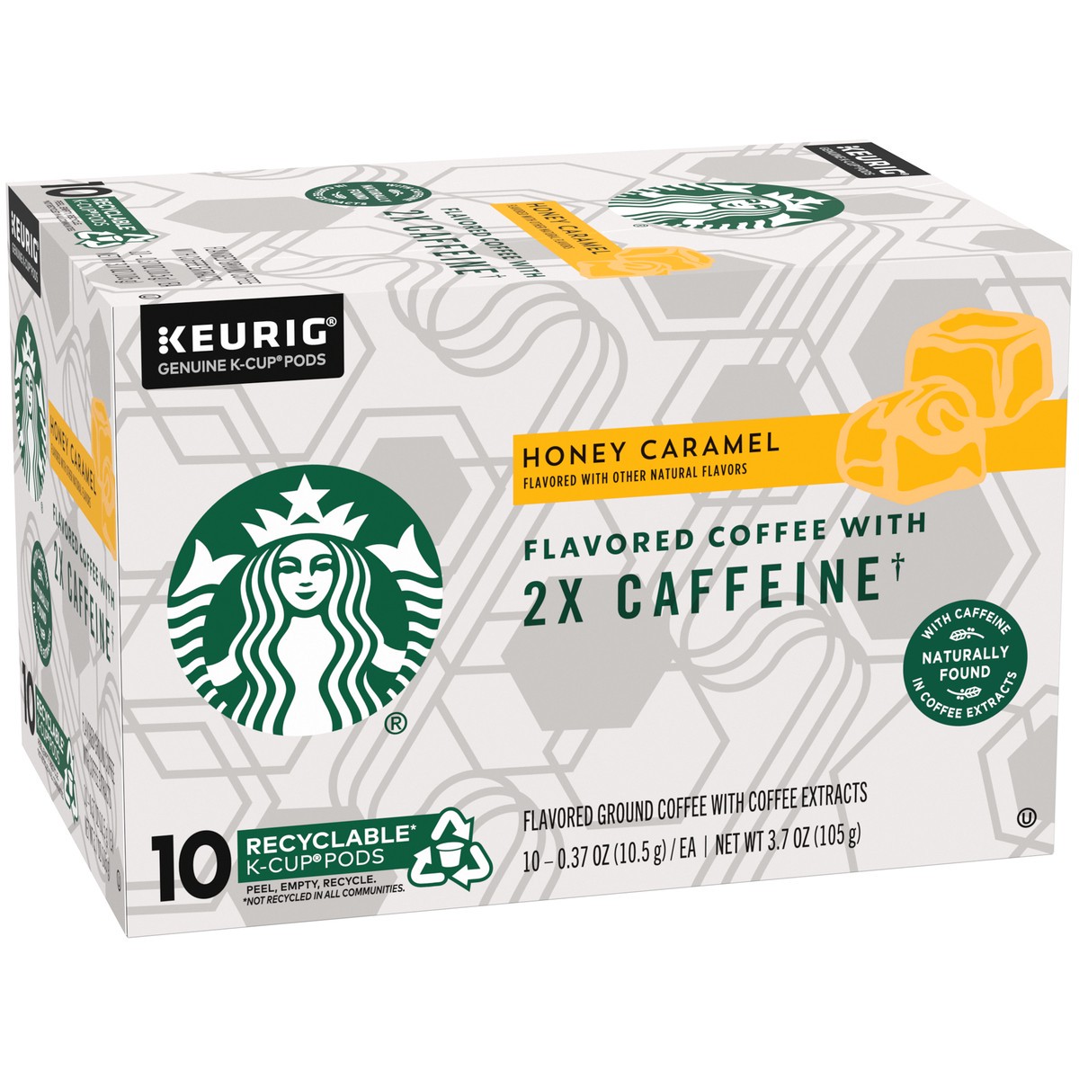 slide 3 of 13, Starbucks Flavored K-Cup Coffee Pods with 2X Caffeine — Honey Caramel for Keurig Brewers — 1 box (10 pods), 3.7 oz