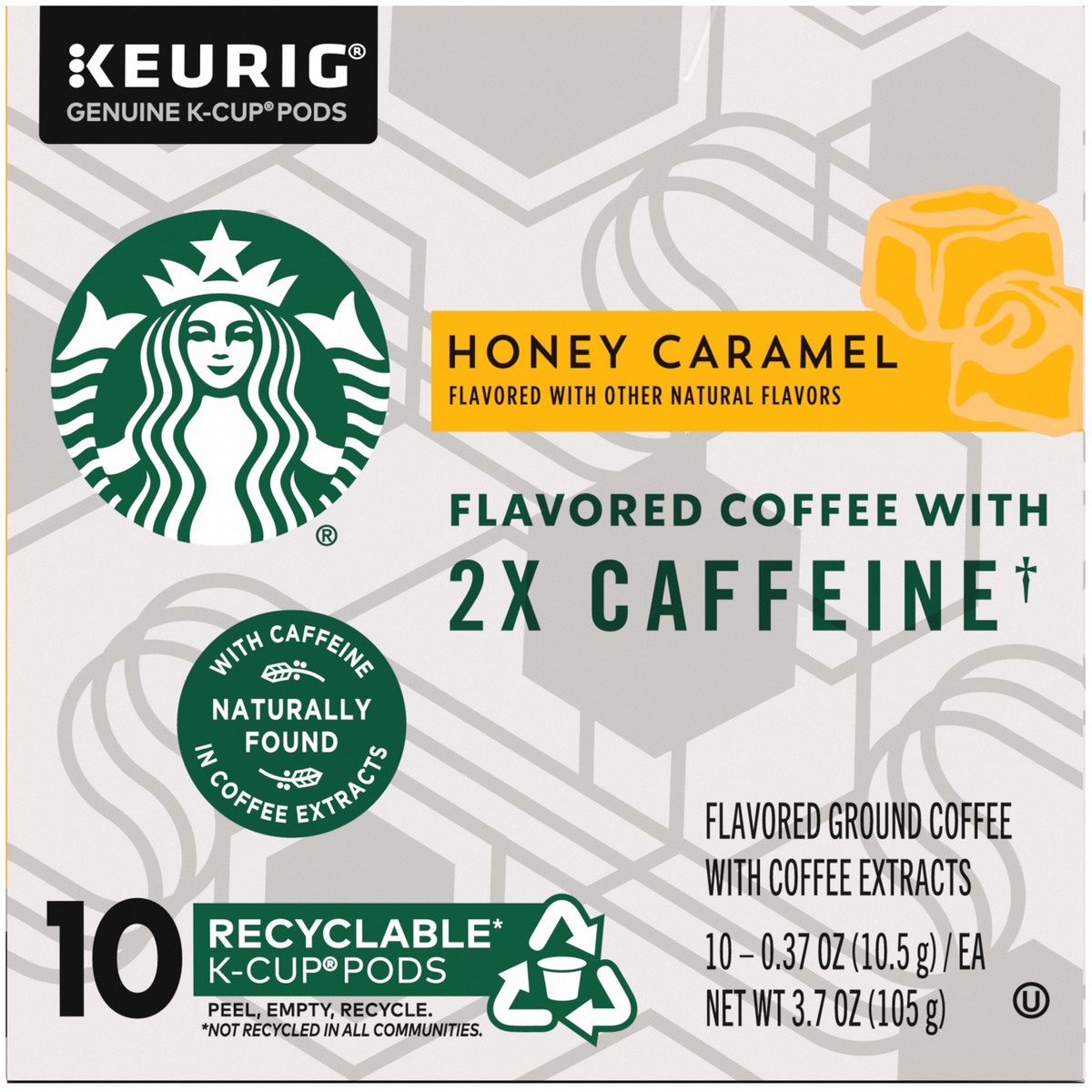 slide 5 of 13, Starbucks Flavored K-Cup Coffee Pods with 2X Caffeine — Honey Caramel for Keurig Brewers — 1 box (10 pods), 3.7 oz