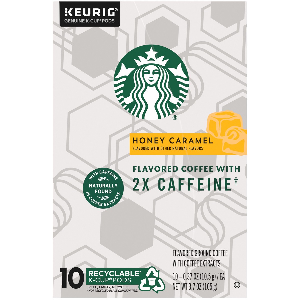 slide 7 of 13, Starbucks Flavored K-Cup Coffee Pods with 2X Caffeine — Honey Caramel for Keurig Brewers — 1 box (10 pods), 3.7 oz