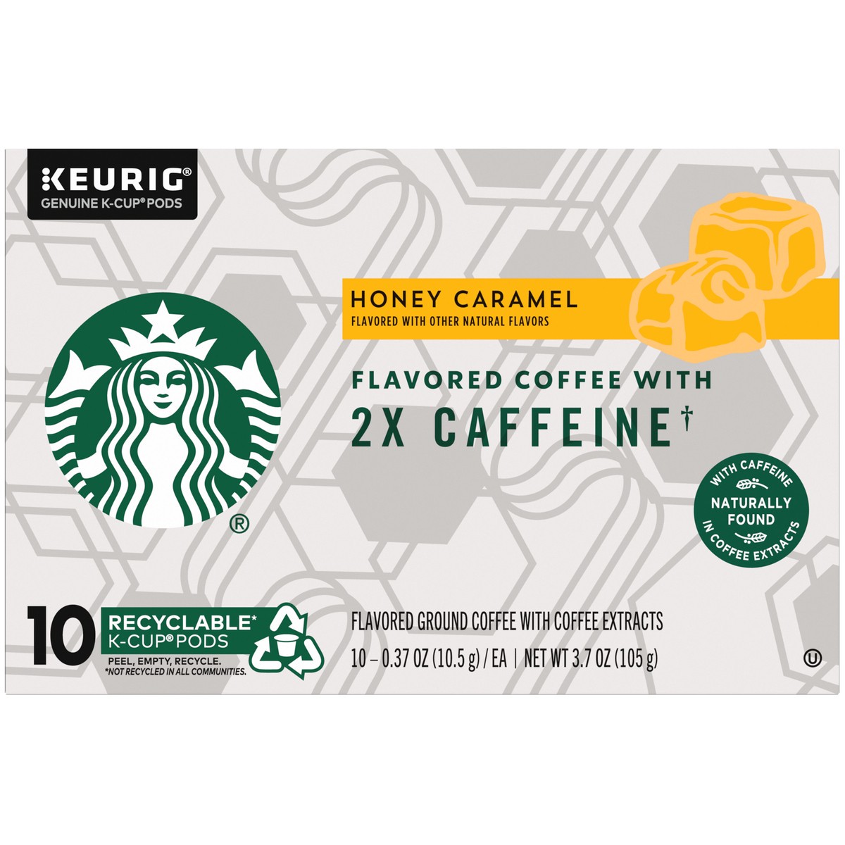 slide 8 of 13, Starbucks Flavored K-Cup Coffee Pods with 2X Caffeine — Honey Caramel for Keurig Brewers — 1 box (10 pods), 3.7 oz