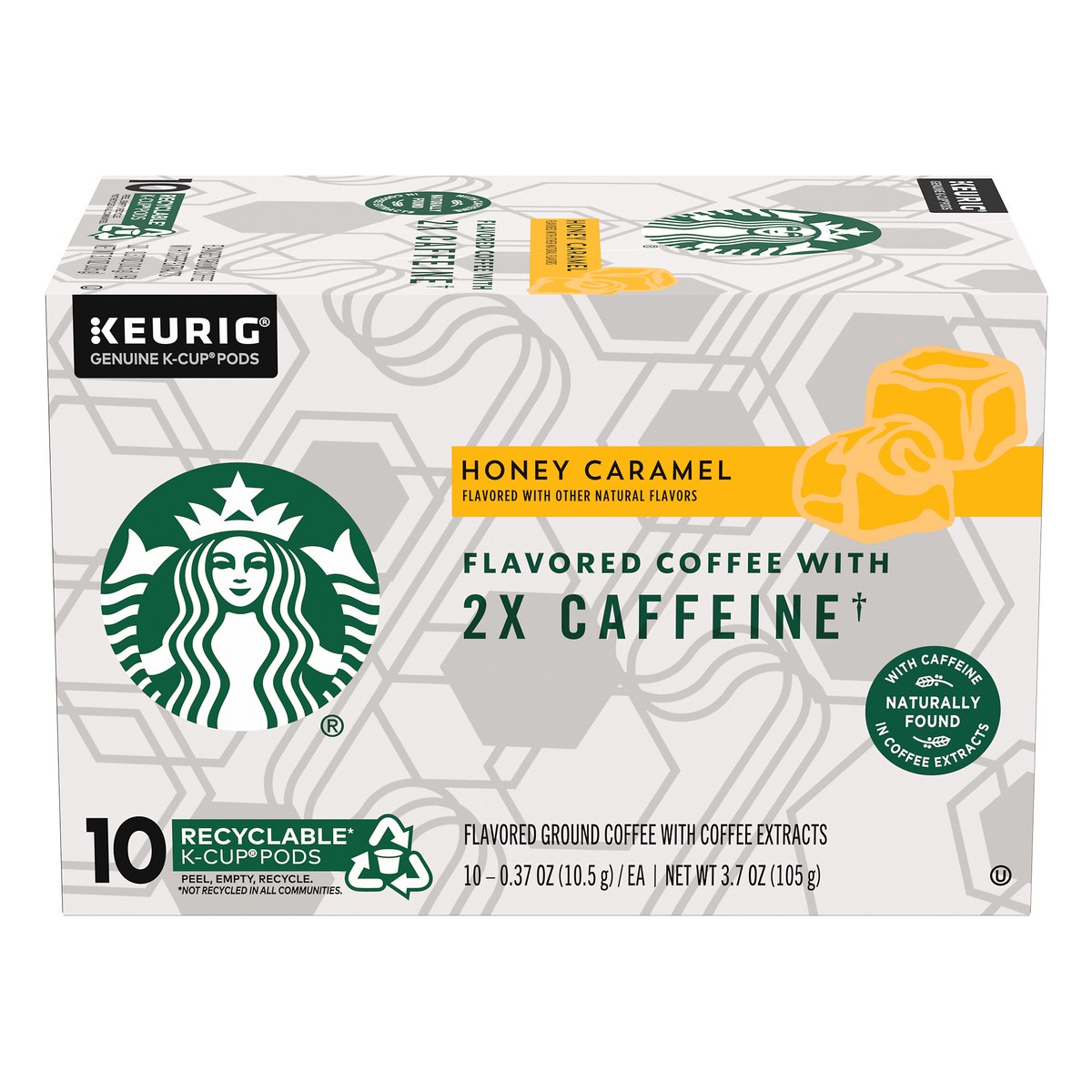 slide 9 of 13, Starbucks Flavored K-Cup Coffee Pods with 2X Caffeine — Honey Caramel for Keurig Brewers — 1 box (10 pods), 3.7 oz