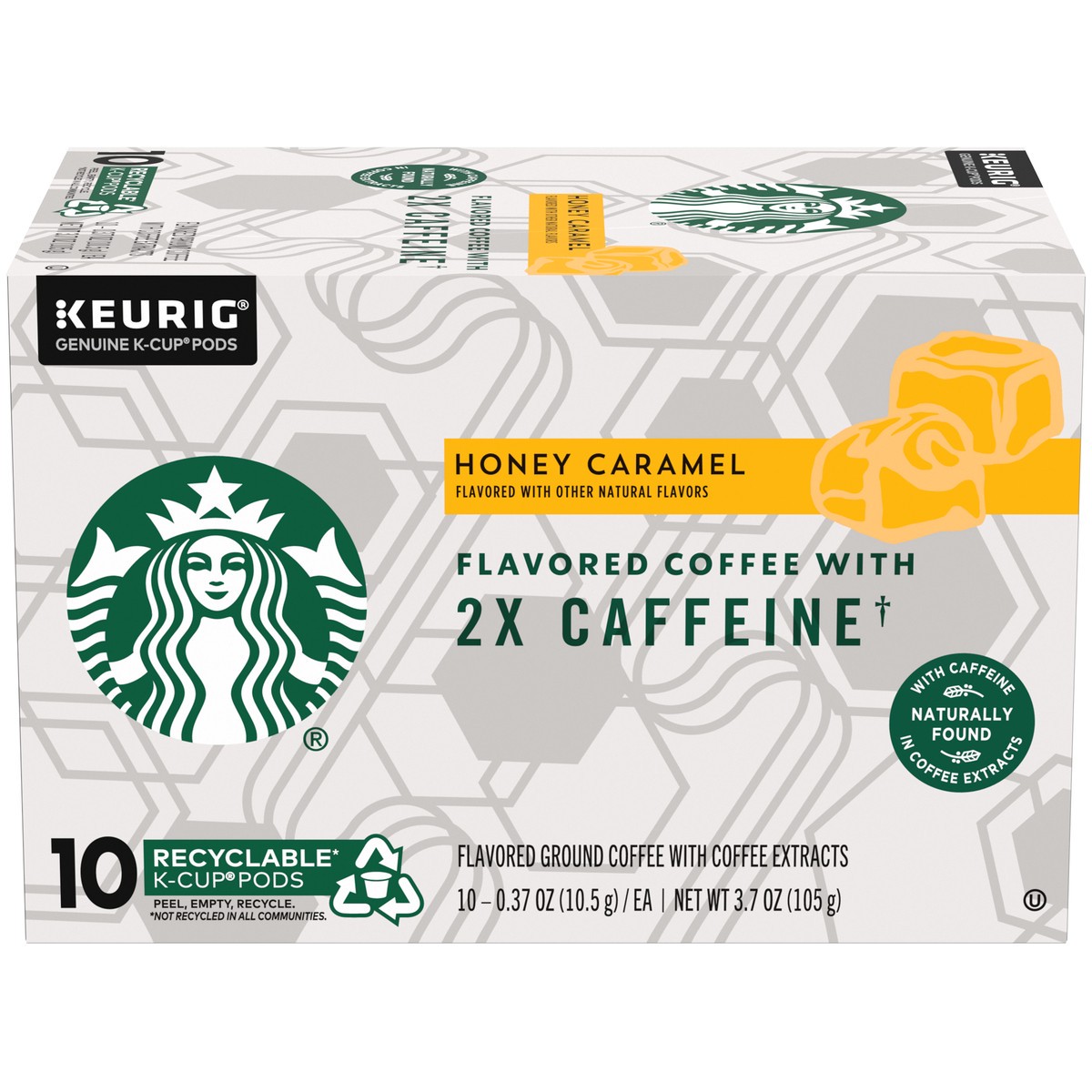 slide 1 of 13, Starbucks Flavored K-Cup Coffee Pods with 2X Caffeine — Honey Caramel for Keurig Brewers — 1 box (10 pods), 3.7 oz