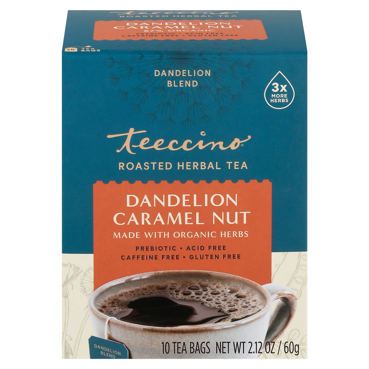 slide 1 of 1, Teeccino Dandelion Caramel Nut Herbal Tea Bags 10 ea, 10 ct