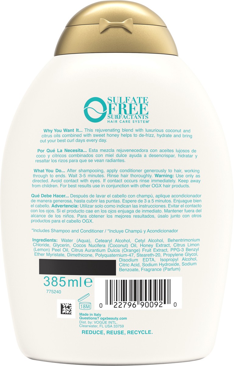 slide 4 of 5, OGX Quenching+ Coconut Curls Conditioner with Coconut Oil, Citrus Oil & Honey - 13 fl oz, 13 fl oz