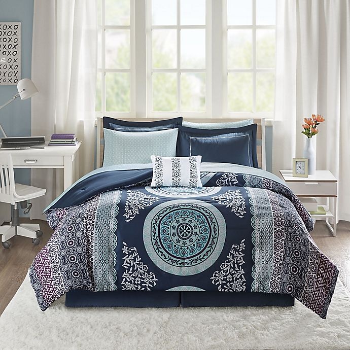 slide 6 of 14, Intelligent Design Loretta Twin XL Comforter Set - Navy, 7 ct