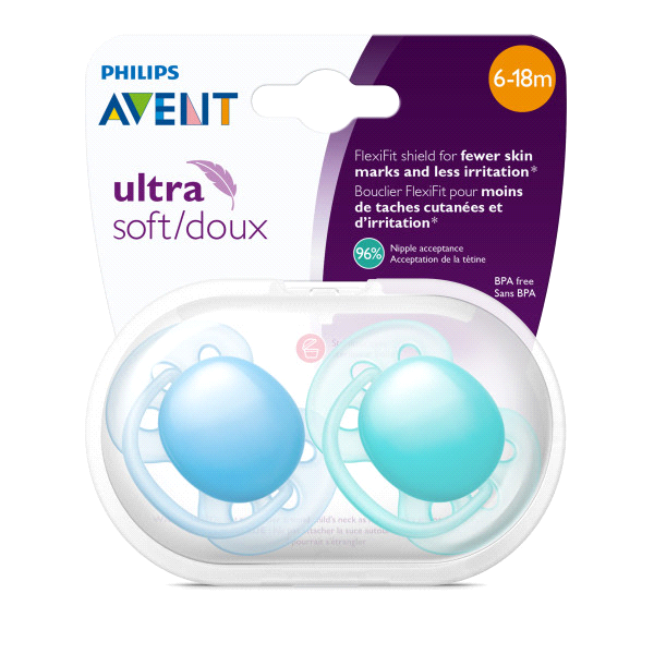 slide 1 of 1, Philips Avent Ultra Soft Pacifier, 6-18m, 2 ct