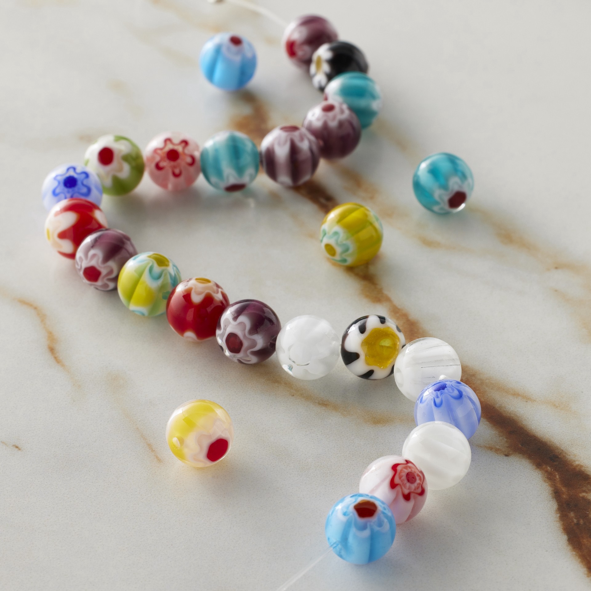 slide 3 of 3, Millefiori Flower Glass Round Bead Mix By Bead Landing, 7mm-8mm