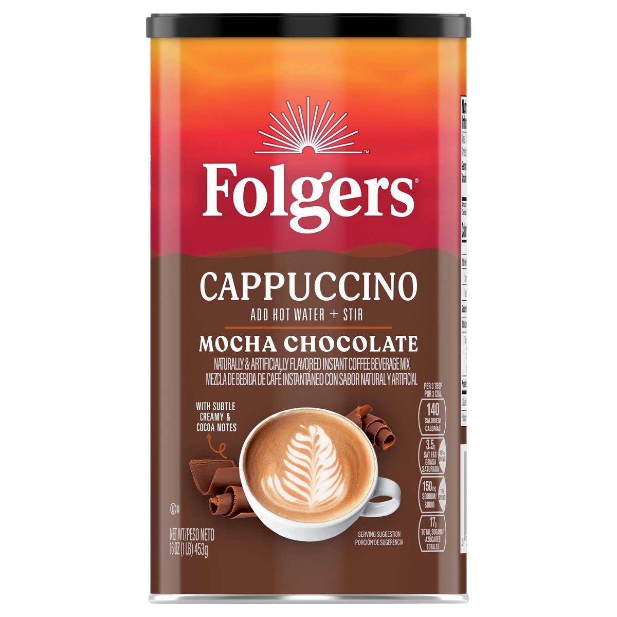 slide 1 of 4, Folgers Mocha Chocolate Flavored Cappuccino- 16 oz, 16 oz