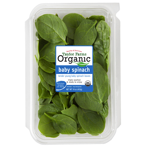 slide 1 of 1, Taylor Farms Organic, Baby Spinach, 16 oz