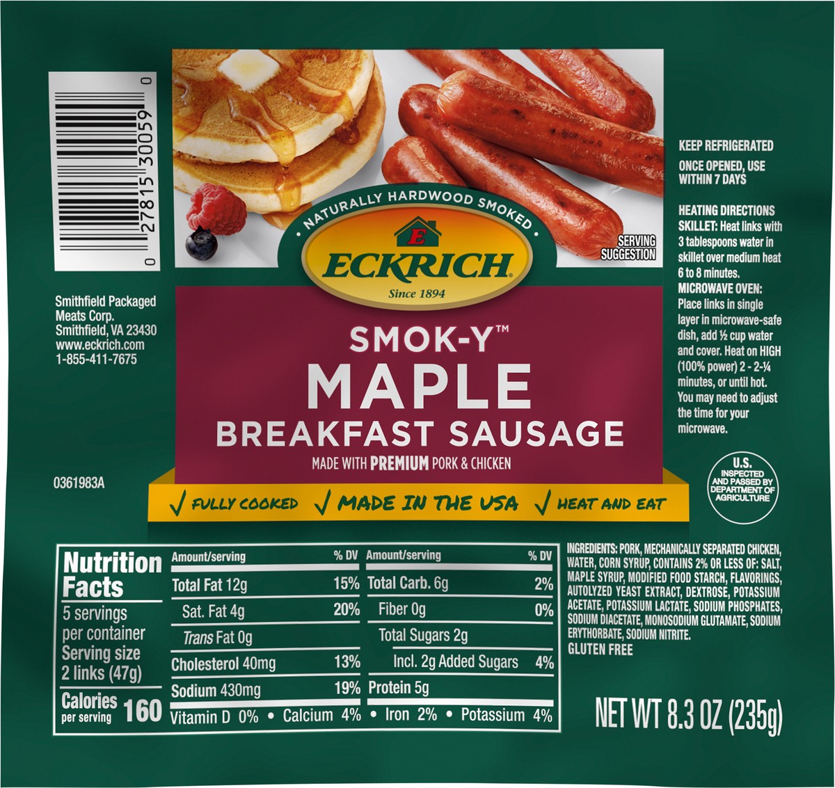 slide 5 of 9, Eckrich Smok-Y Maple Breakfast Smoked Sausage Links, 8.3 oz, 8.3 oz