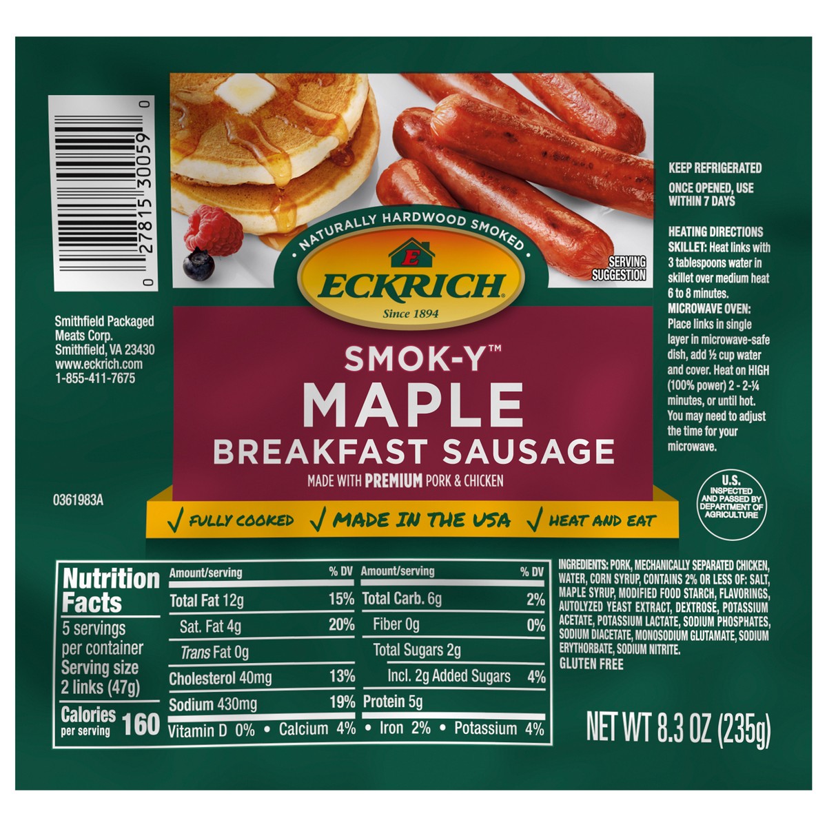 slide 1 of 9, Eckrich Smok-Y Maple Breakfast Smoked Sausage Links, 8.3 oz, 8.3 oz