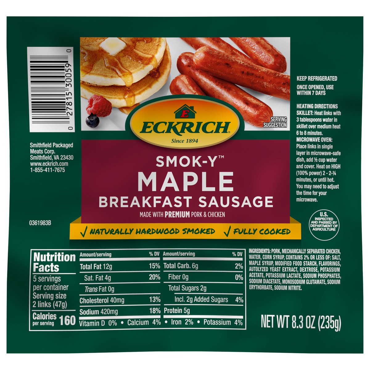 slide 1 of 9, Eckrich Smok-Y Maple Breakfast Smoked Sausage Links, 8.3 oz, 8.3 oz