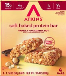 Atkins Soft Baked Vanilla Macadamia Nut Protein Bar 4 - 1.76 oz Bars