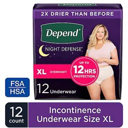 Depend Night Defense Adult Extra-Large Blush Absorbency Incontinence Underwear - 12 Count