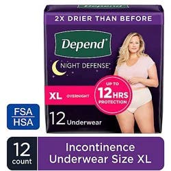 Depend Night Defense Adult Extra-Large Blush Absorbency Incontinence Underwear - 12 Count