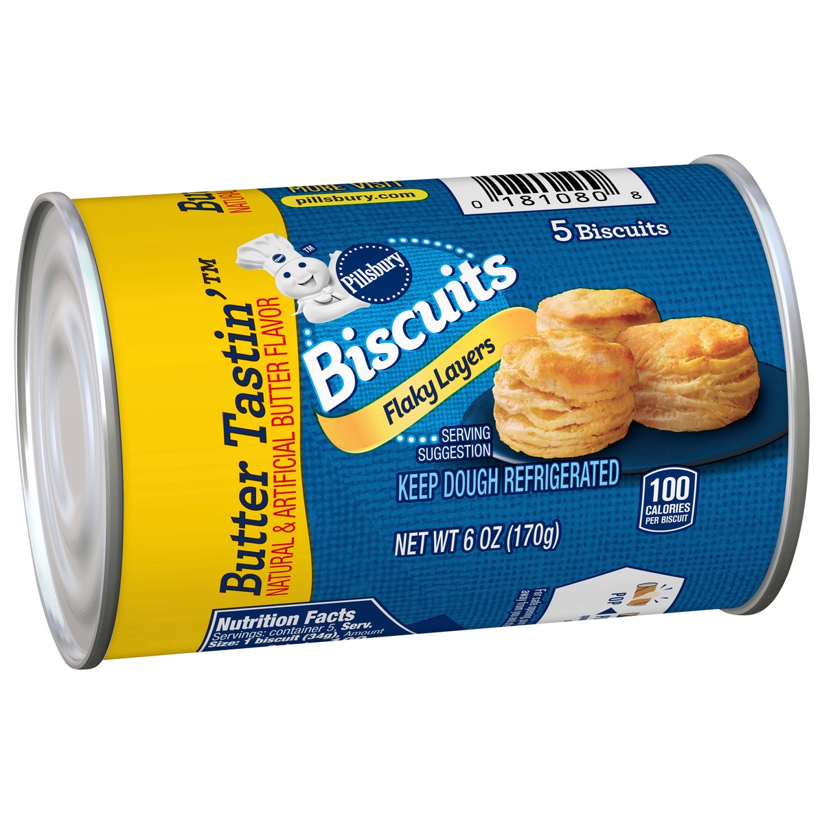 slide 2 of 11, Pillsbury Flaky Layers Butter Tastin' Biscuits, 5 ct, 5 ct