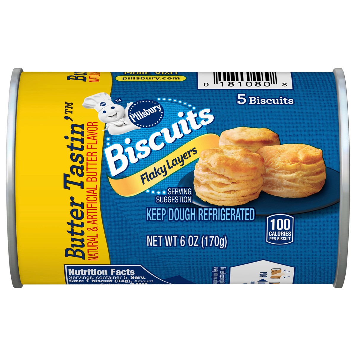 slide 1 of 11, Pillsbury Flaky Layers Biscuits Butter Tastin' Canned Biscuits, 5 ct., 6 oz., 5 ct; 6 oz
