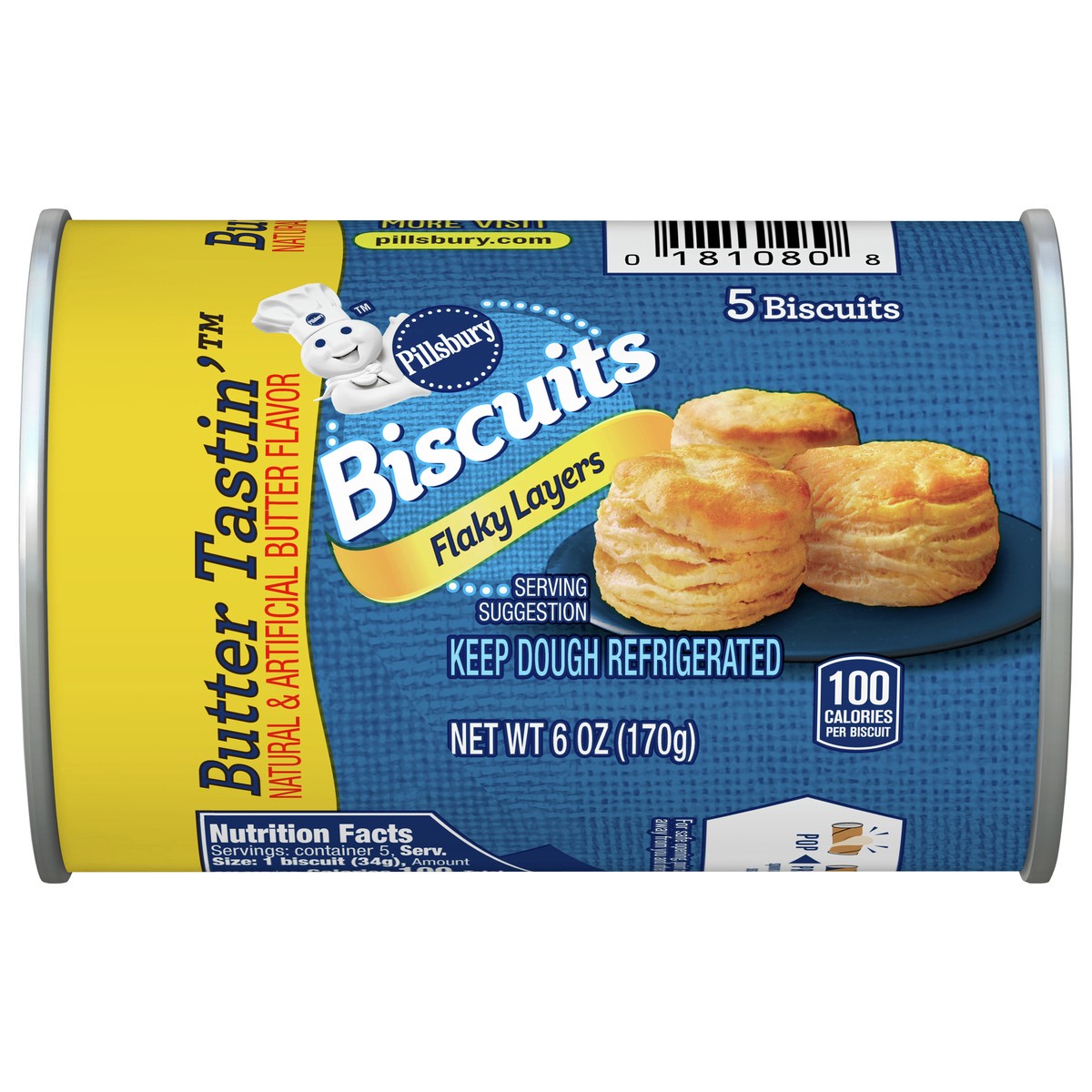 slide 1 of 11, Pillsbury Flaky Layers Butter Tastin' Biscuits, 5 ct, 5 ct