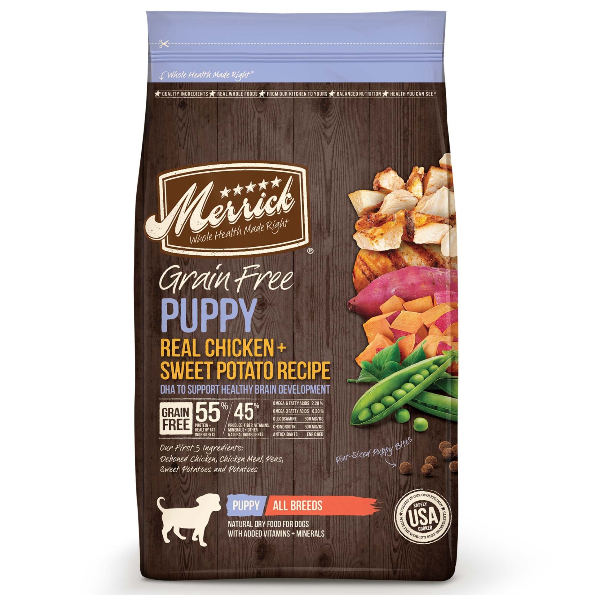 slide 1 of 1, Merrick Grain Free Real Chicken + Sweet Potato Puppy Food, 25 lb