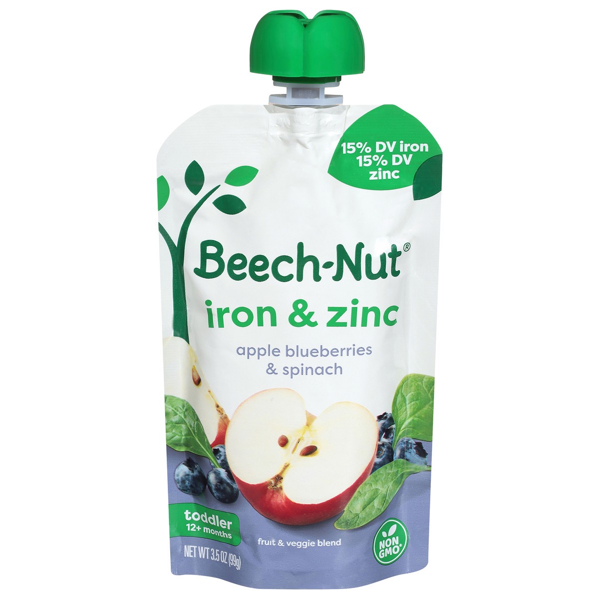 slide 3 of 4, Beech-Nut Iron & Zinc Toddler (12+ months) Apple Blueberries & Spinach 3.5 oz, 3.5 oz