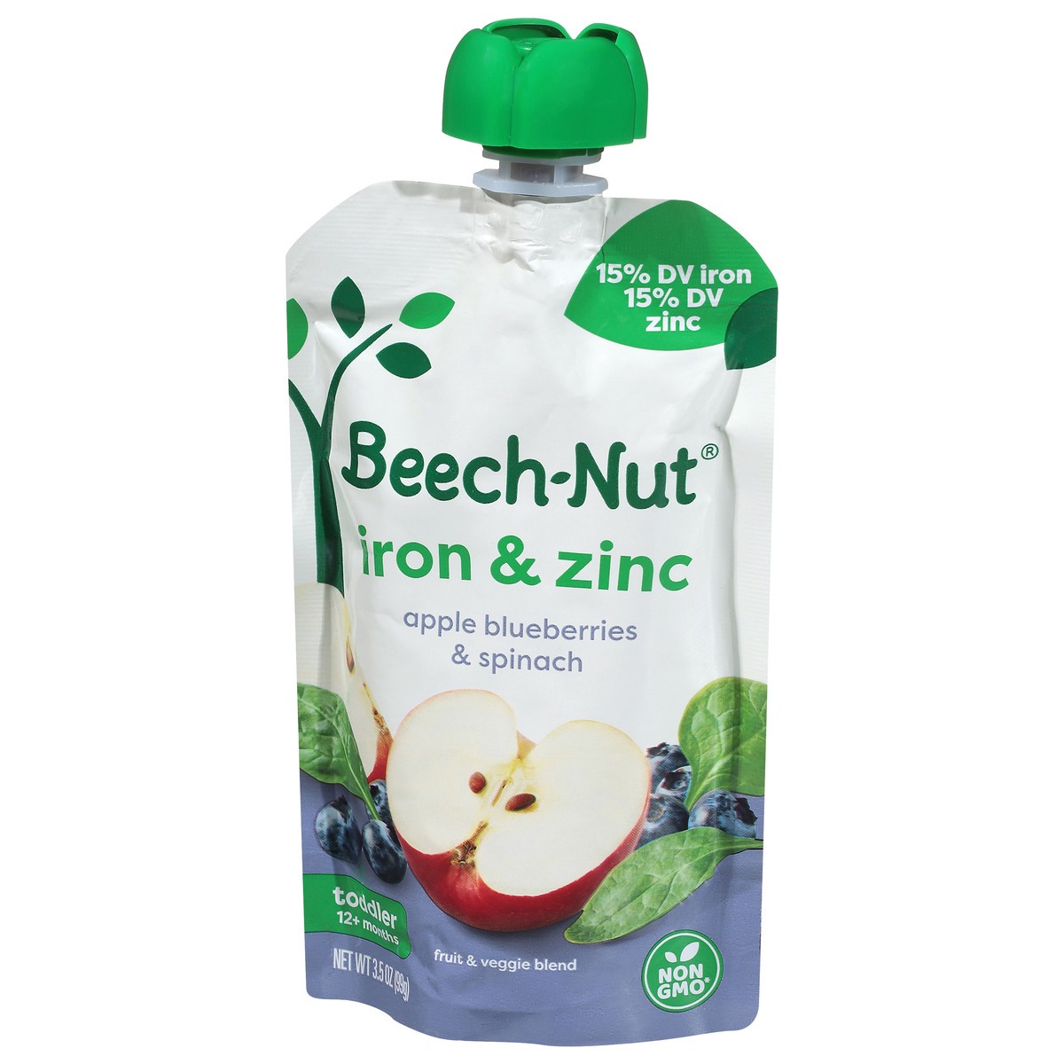 slide 4 of 4, Beech-Nut Iron & Zinc Toddler (12+ months) Apple Blueberries & Spinach 3.5 oz, 3.5 oz