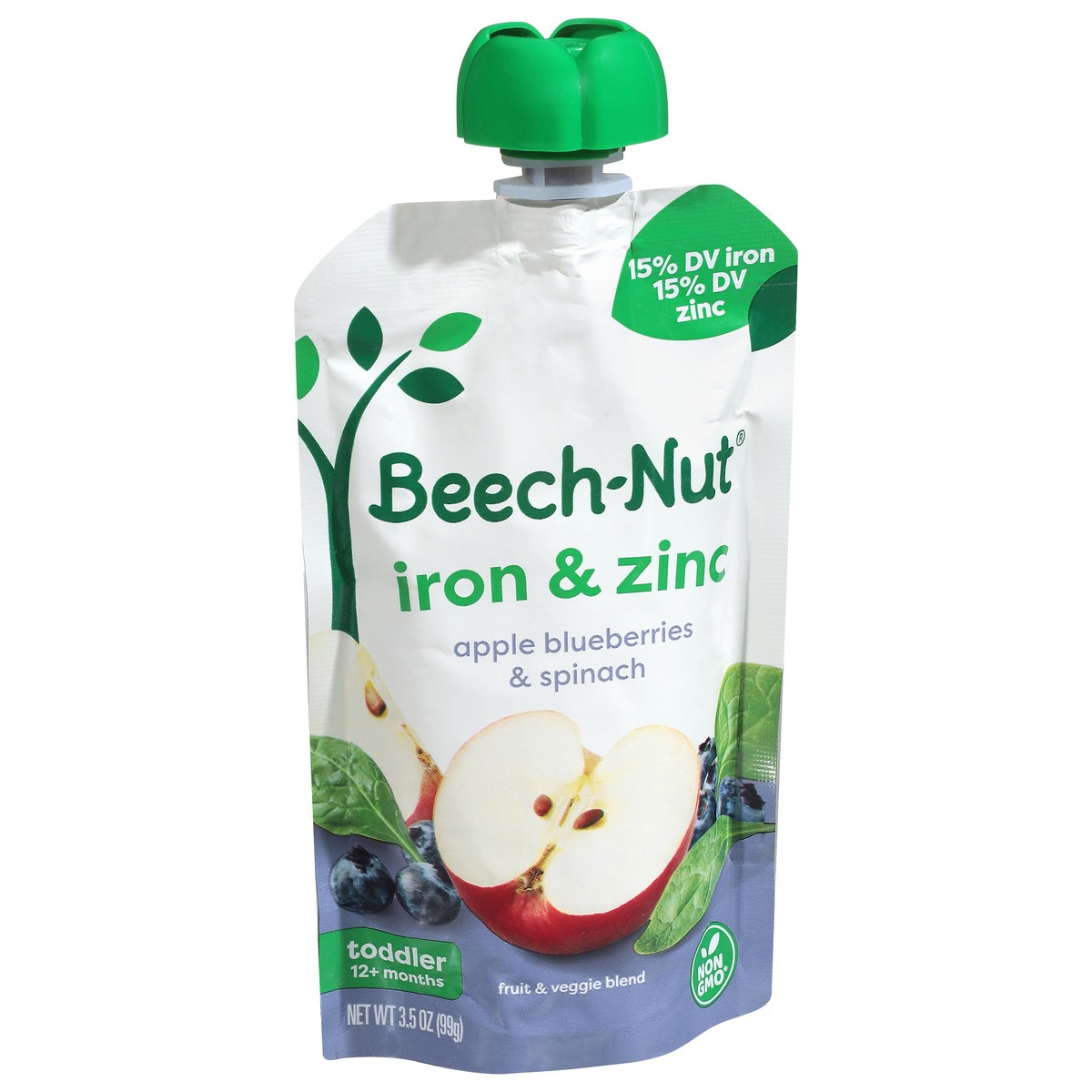 slide 2 of 4, Beech-Nut Iron & Zinc Toddler (12+ months) Apple Blueberries & Spinach 3.5 oz, 3.5 oz