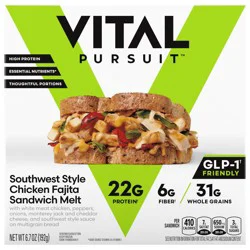 Vital Pursuit Southwest Style Chicken Fajita Sandwich Melt, High Protein GLP-1 Frozen Meal