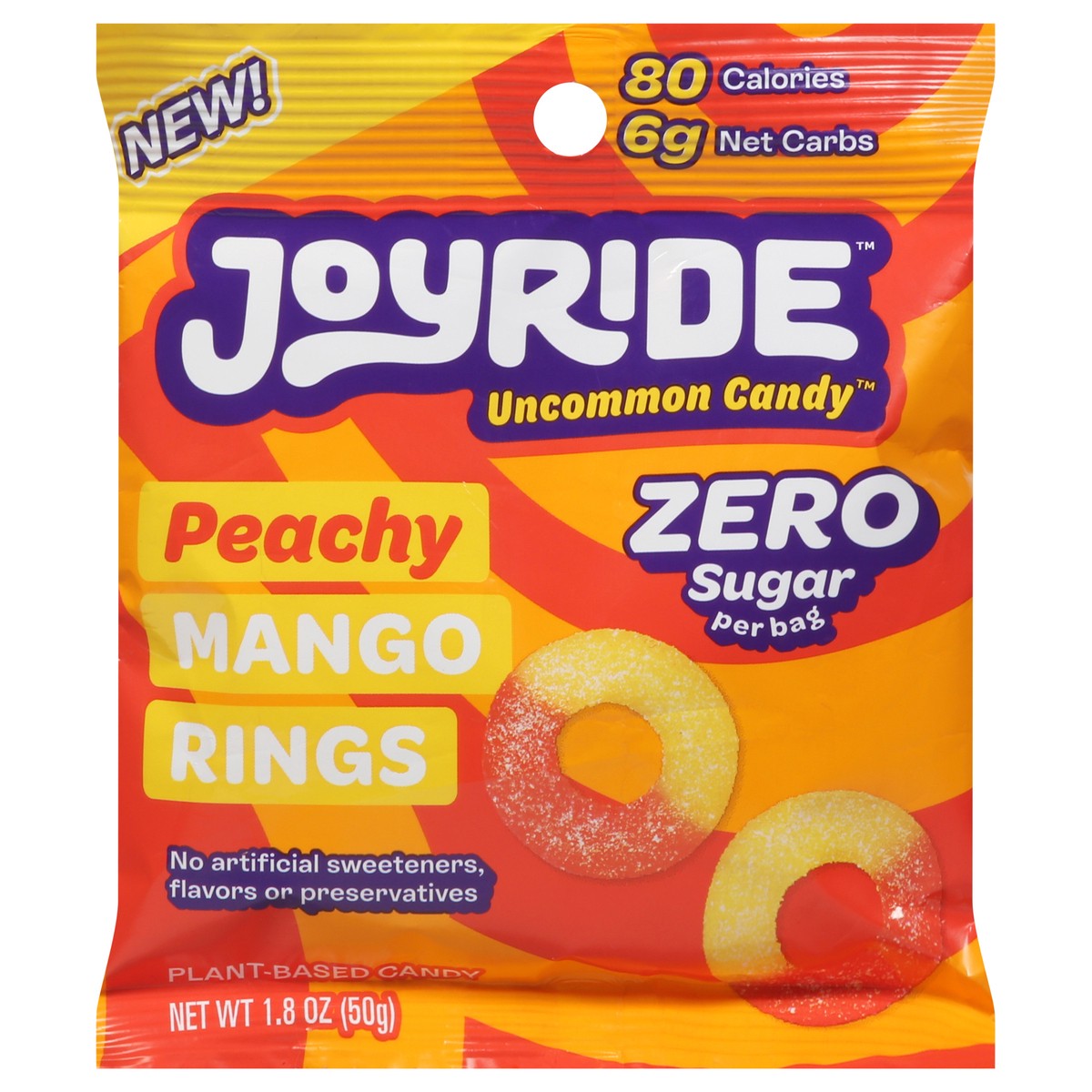 slide 1 of 9, Joyride Uncommon Candy Zero Sugar Peachy Mango Rings Candy 1.8 oz, 1.8 oz