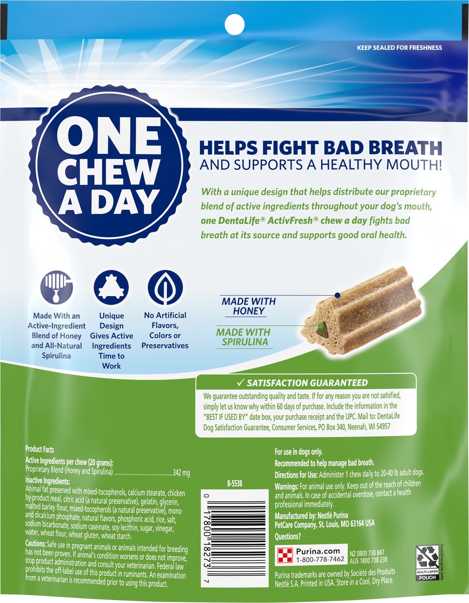 slide 7 of 9, DentaLife Purina DentaLife Dental Care Small/Medium Dog Chews, ActivFresh Daily Oral Care, 15.5 oz