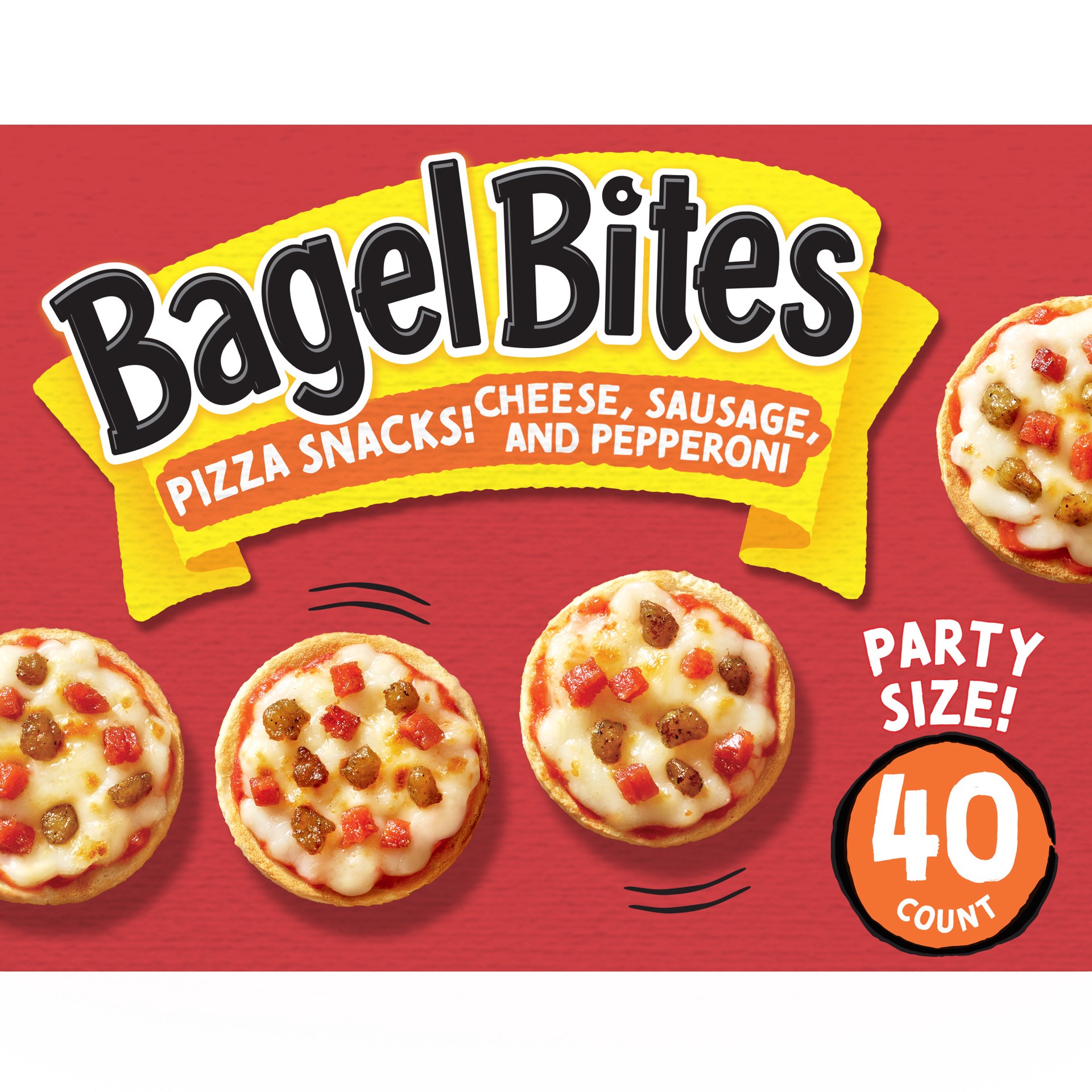 slide 1 of 5, Bagel Bites Cheese, Sausage & Pepperoni Mini Pizza Bagel Frozen Snacks, 40 ct Box, 40 ct