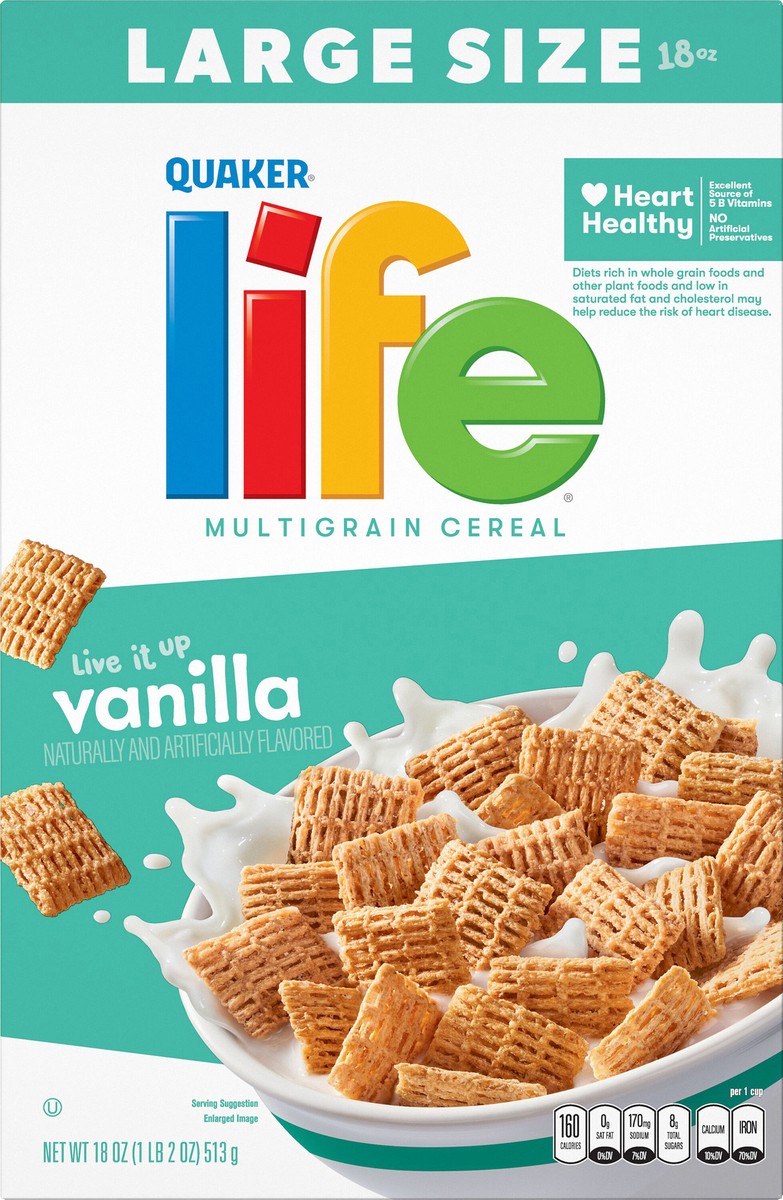 slide 1 of 9, Quaker Life Vanilla Cereal, 18 oz