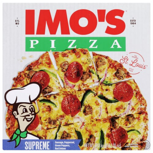 slide 1 of 1, IMO's Frozen Pizza - Supreme: Sausage, Pepperoni, Green Peppers, Red Onions, 17.01 oz