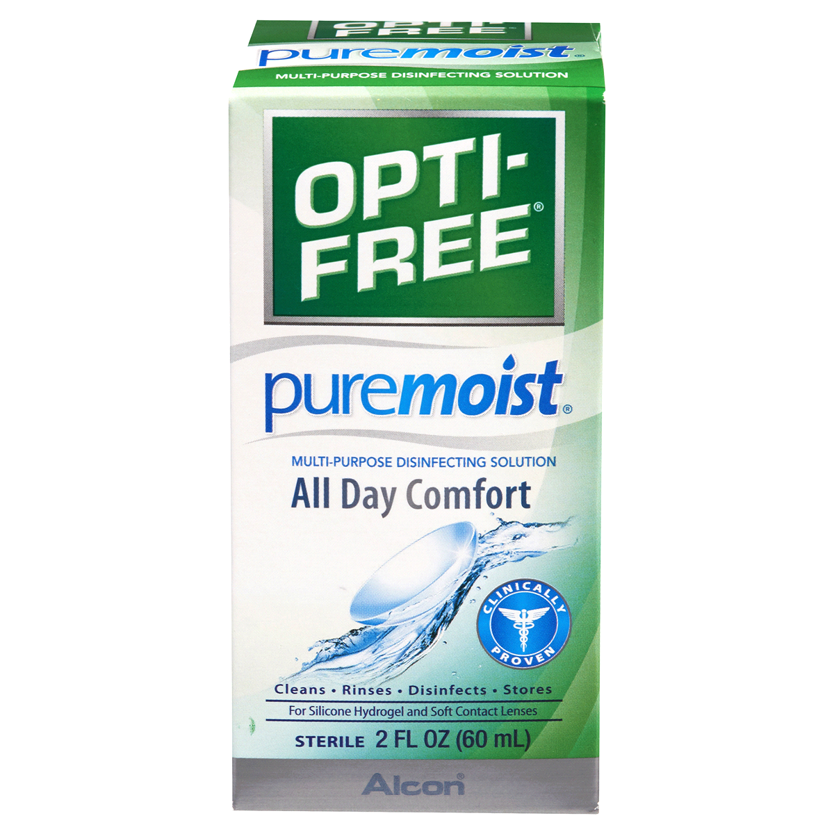 slide 1 of 2, Opti-Free Travel Size Pure Moist All Day Comfort Multi-purpose Disinfecting Solution, 2 fl oz