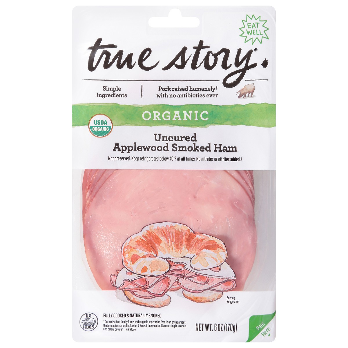 slide 8 of 13, true story Organic Uncured Applewood Smoked Ham 6 oz, 6 oz