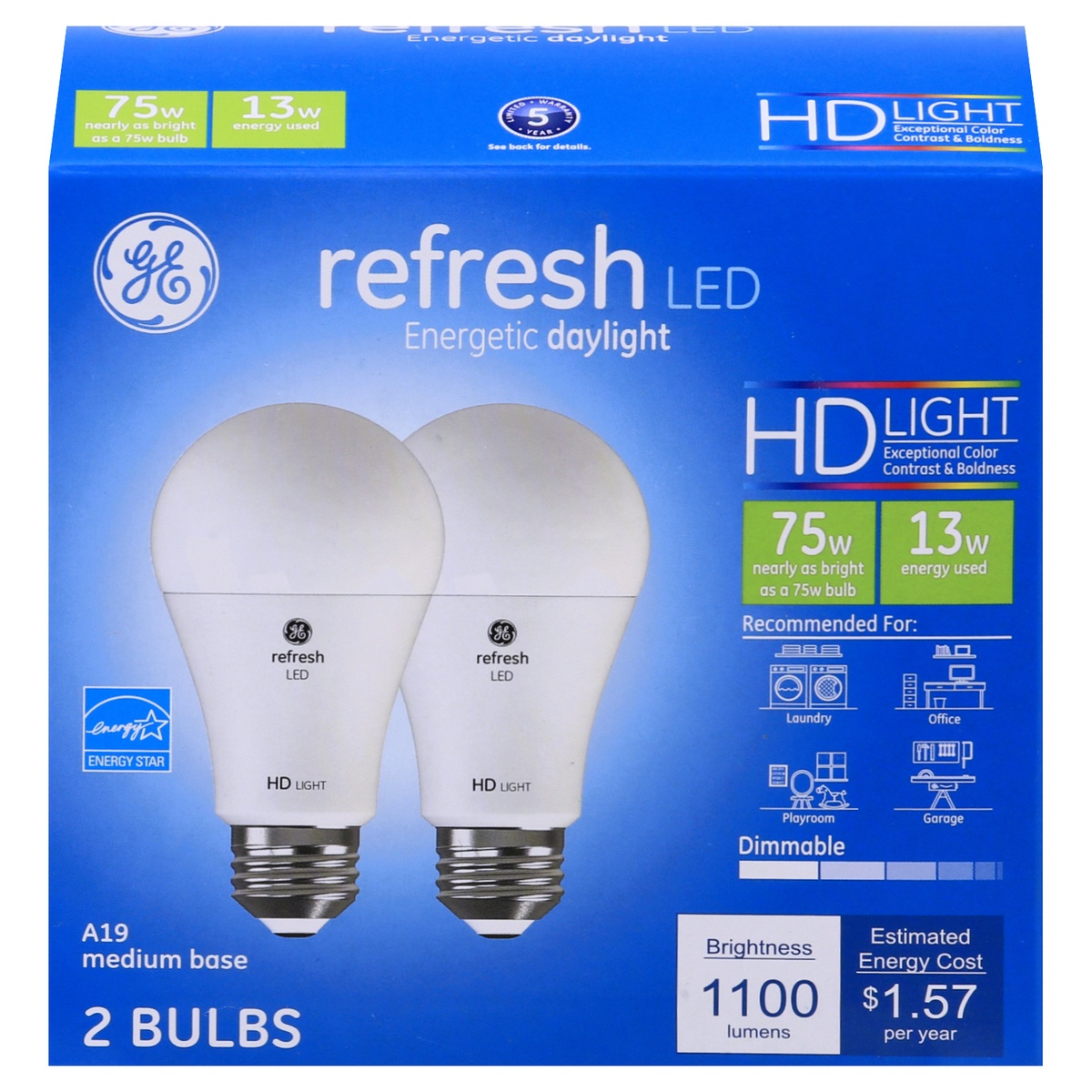 slide 1 of 1, GE Refresh LED Daylight 13 Watts 2 Pack Light Bulbs 2 ea, 2 ct