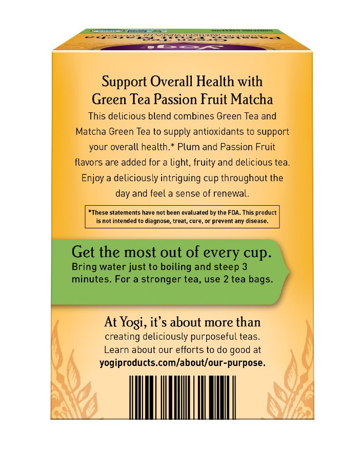 slide 3 of 5, Yogi Tea Green Tea Passion Fruit Matcha, Organic Green Tea, Wellness Tea Bags, 16 Count, 16 ct
