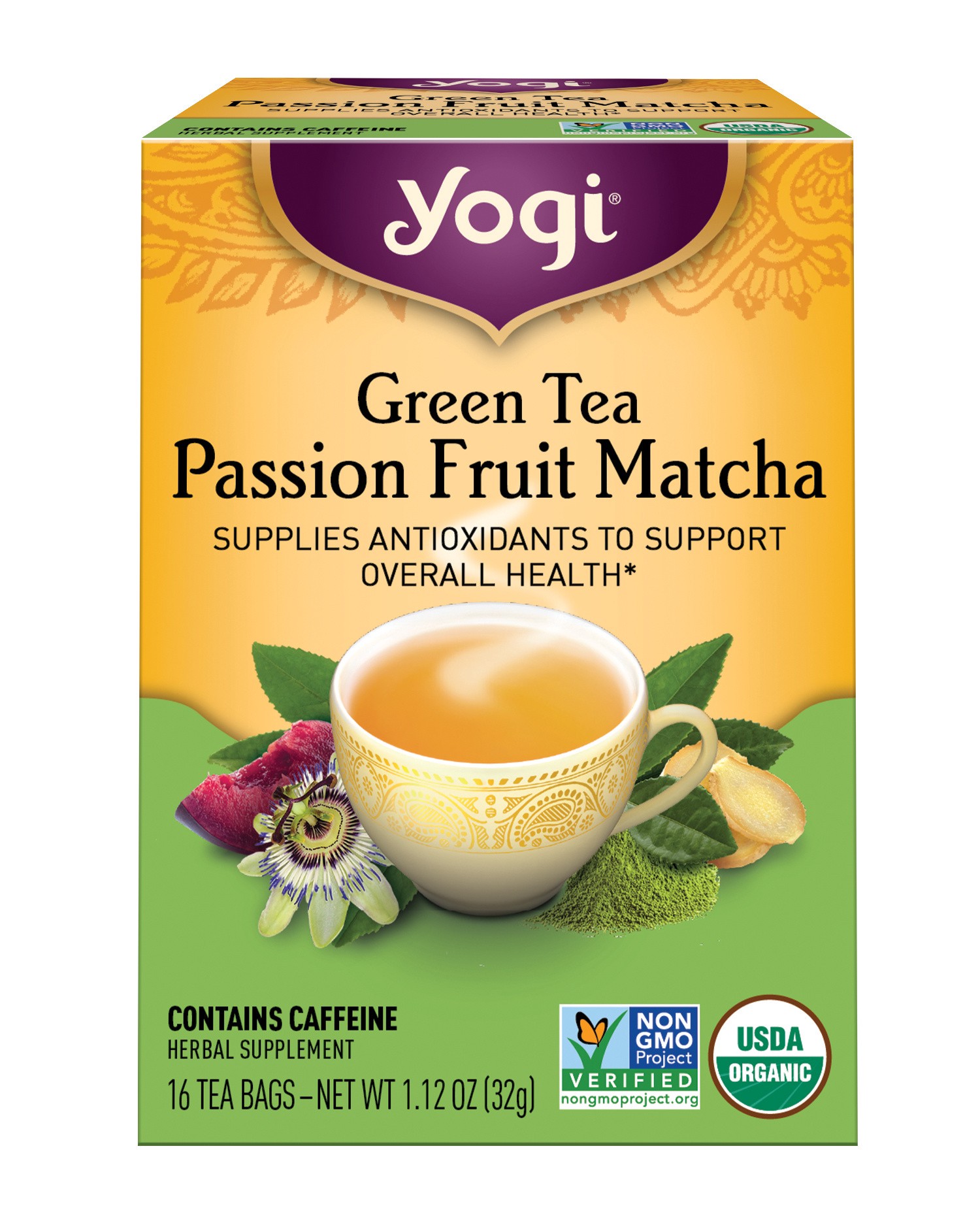 slide 1 of 5, Yogi Tea Green Tea Passion Fruit Matcha, Organic Green Tea, Wellness Tea Bags, 16 Count, 16 ct
