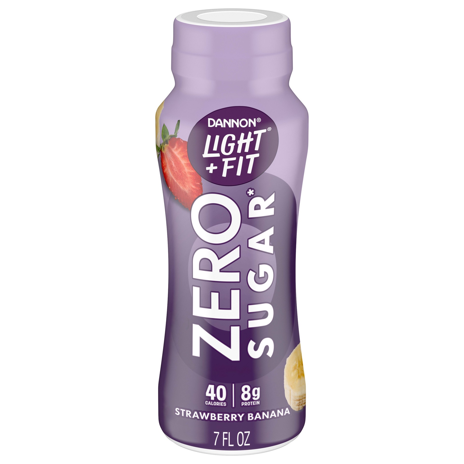 slide 1 of 5, Light + Fit Dannon Light + Fit Zero Sugar Strawberry Banana Fat Free Yogurt-Cultured Dairy Drink, 40 Calories, 8g of Protein and 0g of Sugar, 7 FL OZ Bottle - 7 fl oz, 7 fl oz