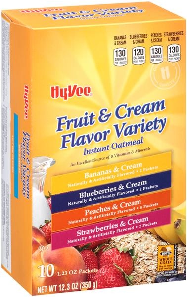 slide 1 of 1, Hy-Vee Fruit & Cream Flavor Variety Instant Oatmeal, 10 ct; 1.23 oz