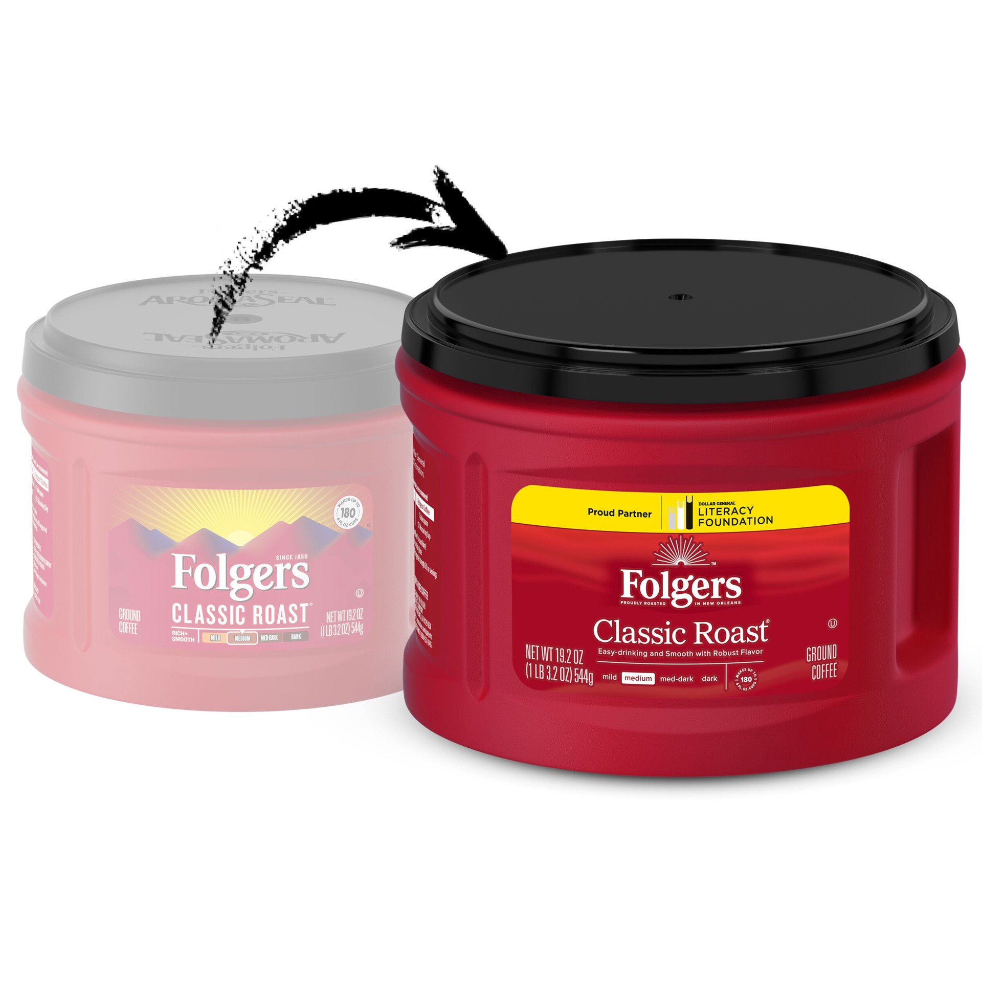 slide 3 of 7, Folgers Classic Roast Ground Coffee, Medium Roast Coffee, 19.2 Oz Canister, 19.2 oz