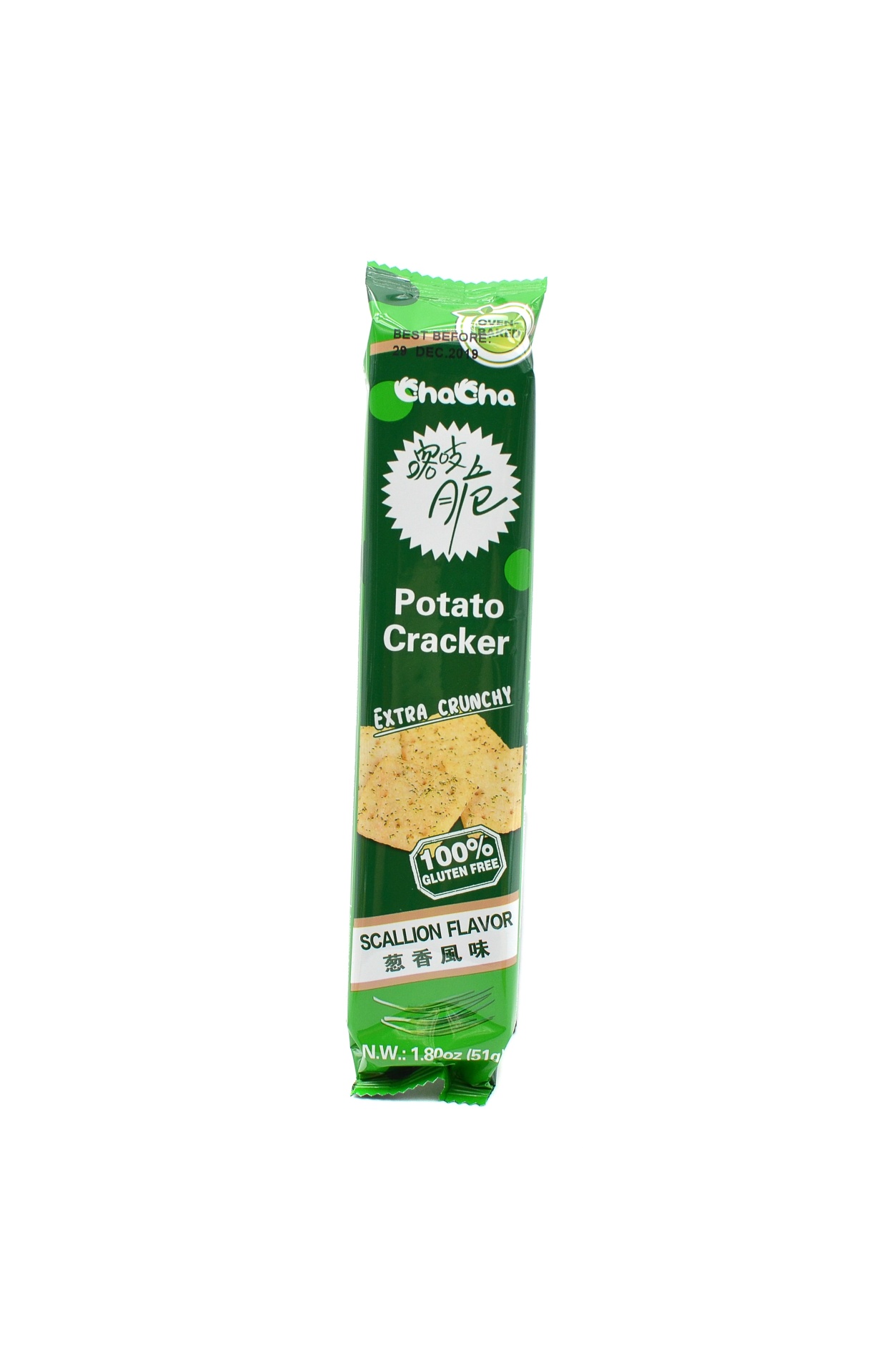 slide 1 of 1, Cha Cha Potato Cracker Scallion Flavor, 51 gram