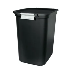 Hefty Lockable Hinged Lid Wastebasket, Black, 7.7 gal
