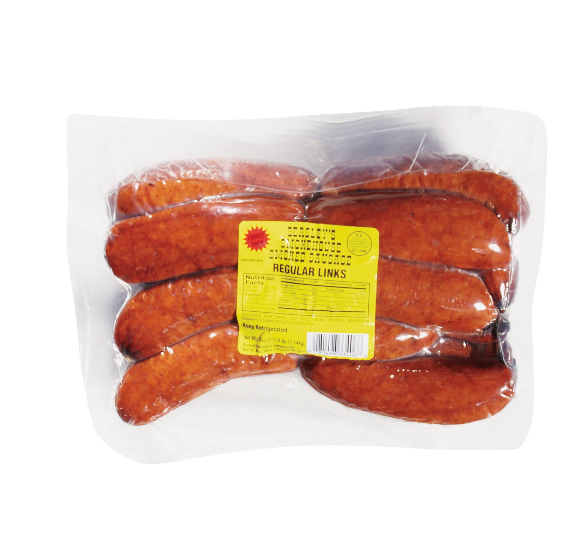slide 1 of 1, Beasley's Smokehouse Regular Smoked Sausage Links - Family Pack, 40 oz