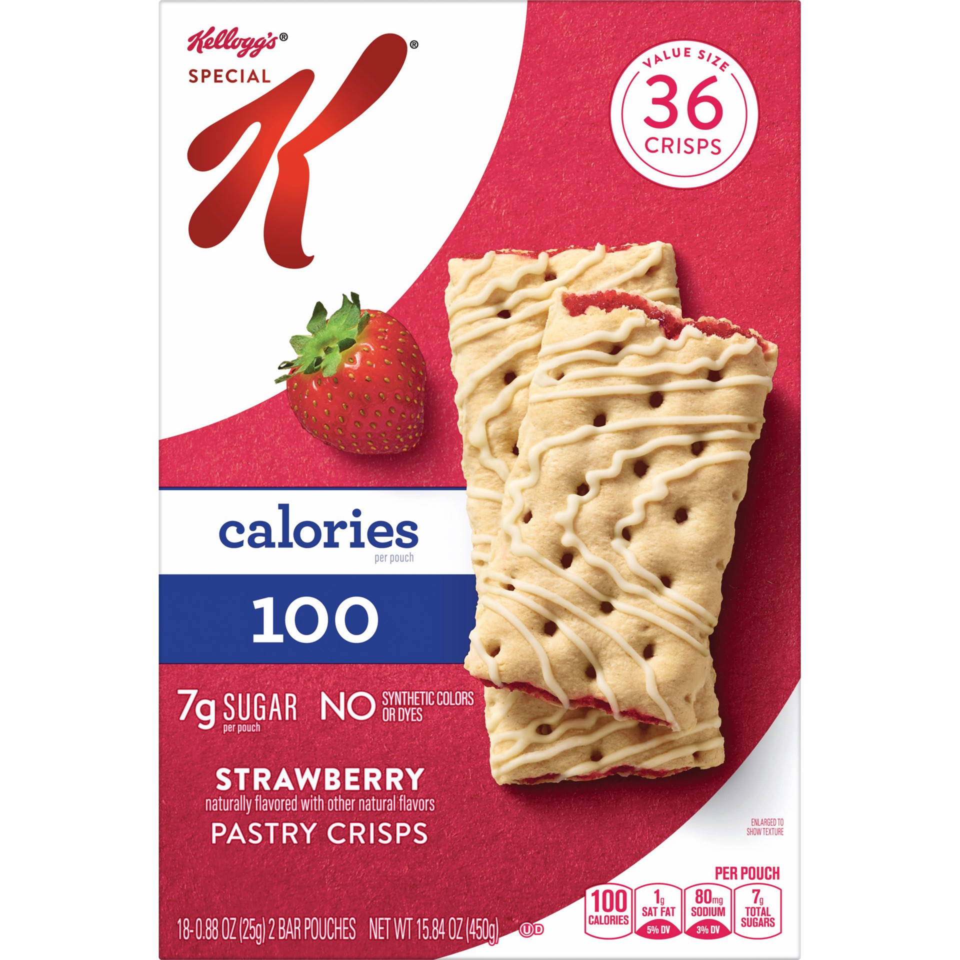 slide 3 of 5, Special K Bar Pastry Crisps, 100 Calories, Breakfast Bars, Value Size, Strawberry, 15.84oz Box, 36 Crisps, 15.84 oz